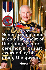 King Charles' military uniform is emblazoned with medals and decorations, despite not seeing combat during his time in the military. Although never called for action, he trained with the members of units to which he was attached, including undersea warfare and completing the parachute regiment's jump training at 30, much older than other recruits. His medals include the Order of Merit, the Order of the Bath, and the Queen's Service Order, all for service to the country. 